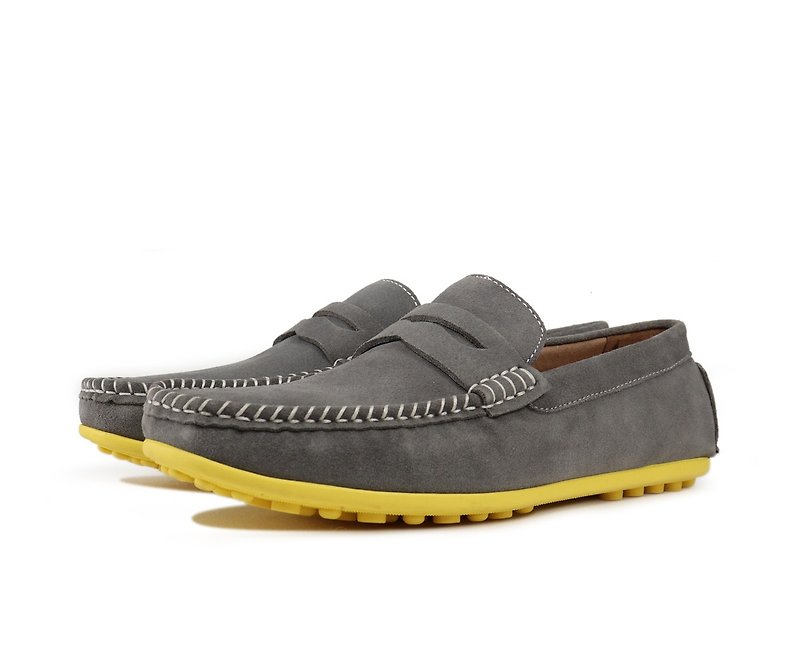 Suede beanie shoes-801-2 - รองเท้าอ็อกฟอร์ดผู้ชาย - หนังแท้ สีเทา