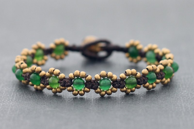 Green Jade Beaded Bracelets Daisy Bracelets Woven Beaded Beadwork Bracelets - สร้อยข้อมือ - หิน สีเขียว