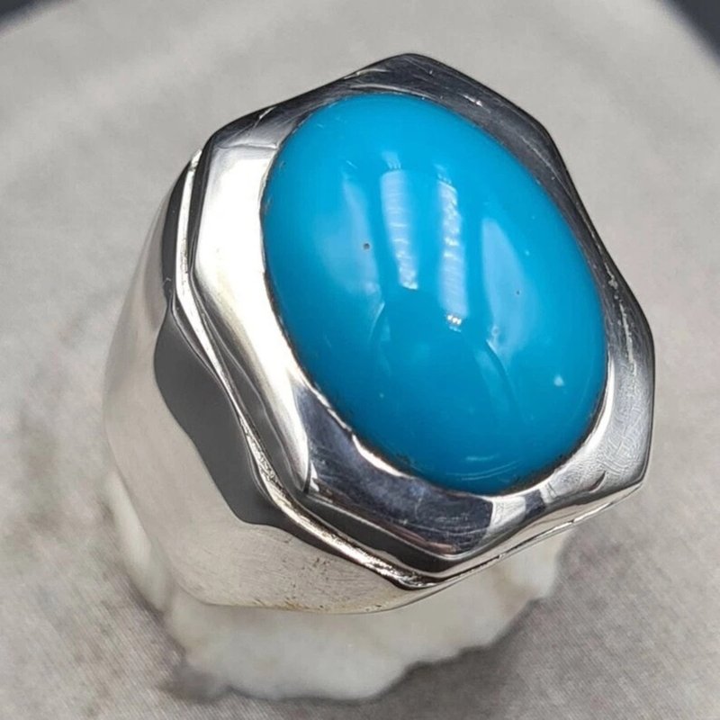 Natural Feroza Rings Real Turquoise Ring Super clean Turquoise ring Shia Rings - 戒指 - 寶石 藍色