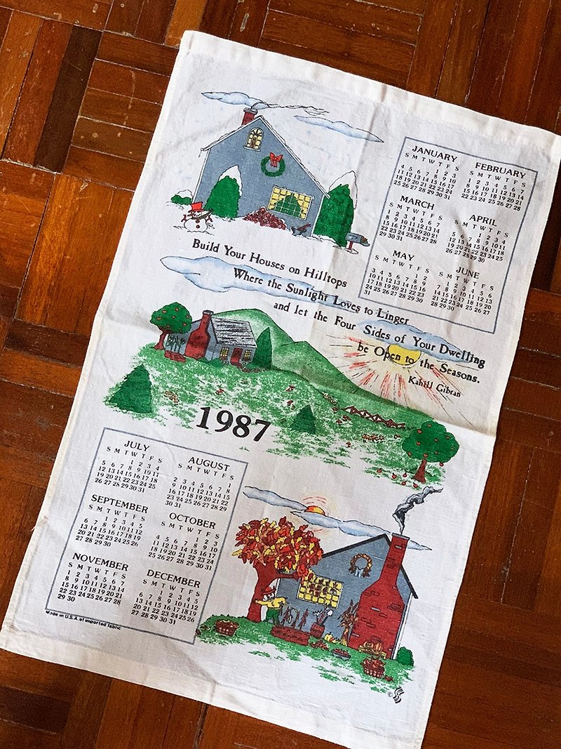 1987 Early American canvas calendar home is where you love - Wall Décor - Cotton & Hemp Multicolor