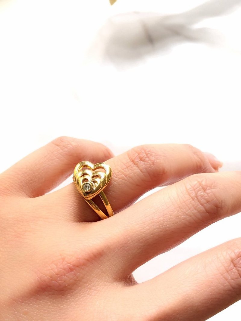 Vintage Trio Stacked Heart 14k Gold Plated Ring - 戒指 - 貴金屬 金色