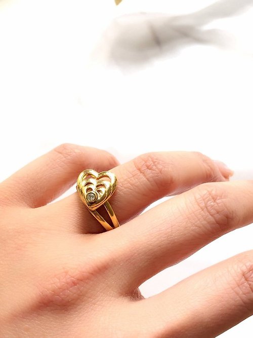 BOITE LAQUE Vintage Trio Stacked Heart 14k Gold Plated Ring