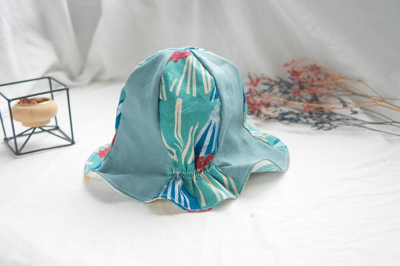 漁夫帽 | 嬰兒 幼童 | 雙面帽子 | 土耳其藍富士山 - 嬰兒帽/髮帶 - 棉．麻 藍色