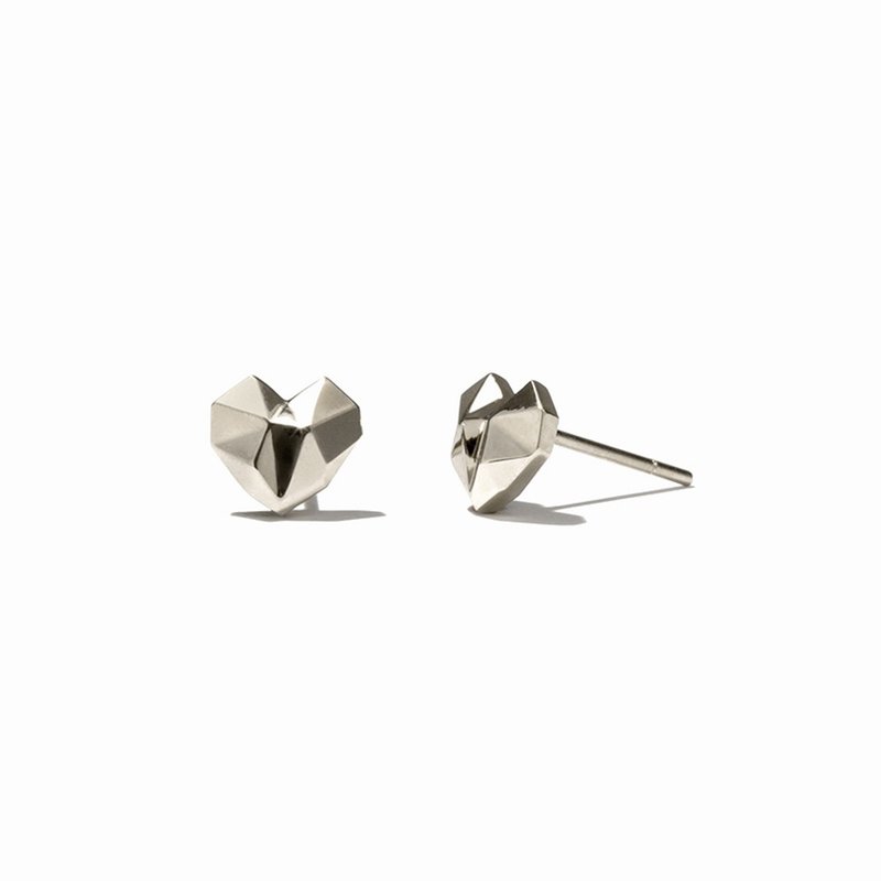 Mini Angular Heart earrings 925 silver - 耳環/耳夾/耳骨夾 - 其他金屬 銀色
