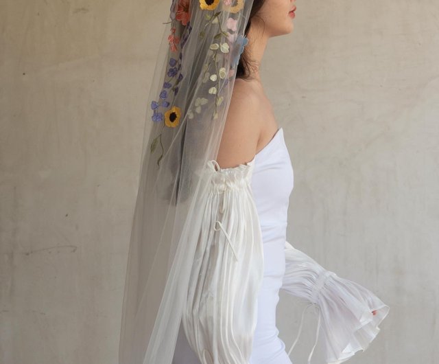 花の刺繍 花嫁 二重ベール ウェディング ヘアアクセサリー 韓国 花嫁 カチューシャ 結婚式 ヘッドドレス ウエディング 髪飾り