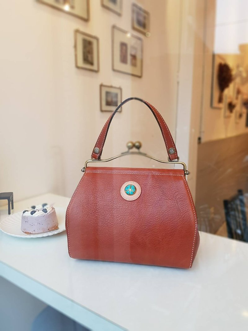 [Princess's classic bag] leather hand made - กระเป๋าถือ - หนังแท้ สีส้ม