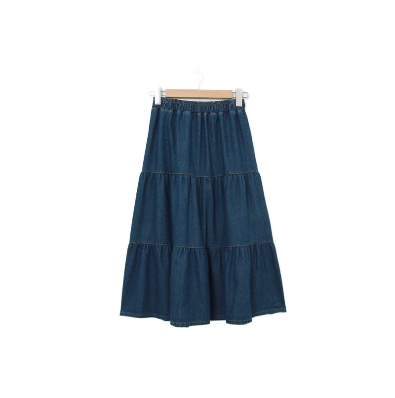 Back to Green- 復古丹寧長裙 深藍 蛋糕裙 /ds-18 vintage skirt - 裙子/長裙 - 棉．麻 