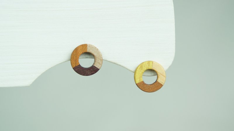 Parquet ring earrings - ต่างหู - ไม้ สีนำ้ตาล
