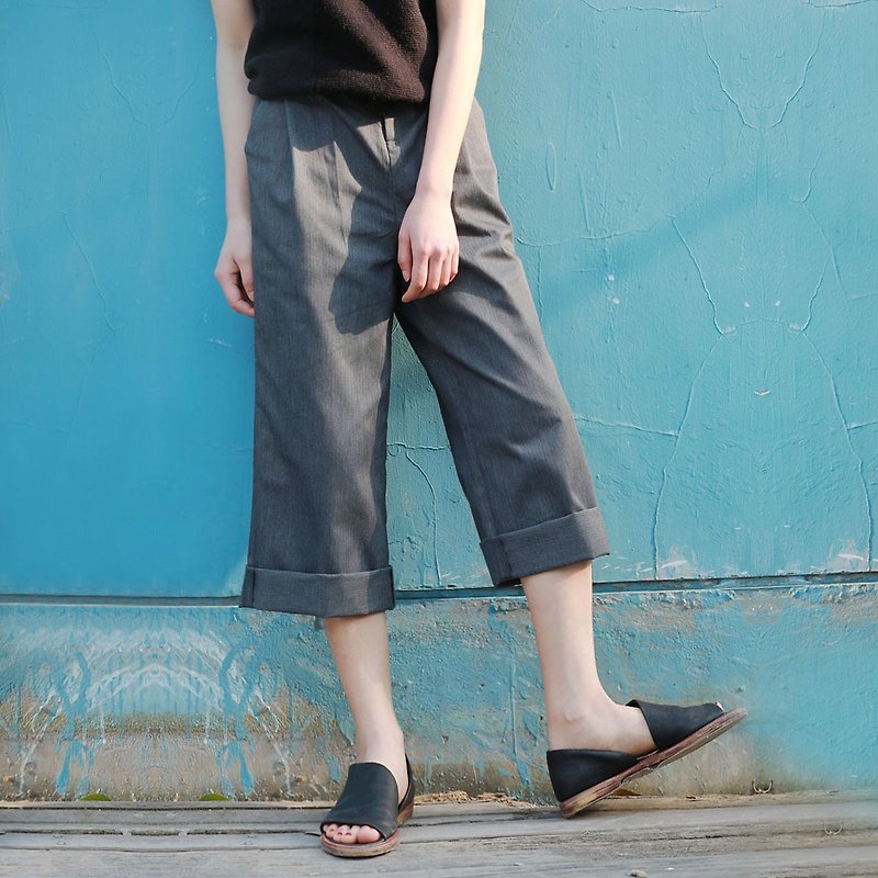 Annie Chen original design 2016 spring and summer female models literary retro wide leg pants suit nine points slacks - กางเกงขายาว - วัสดุอื่นๆ สีเทา