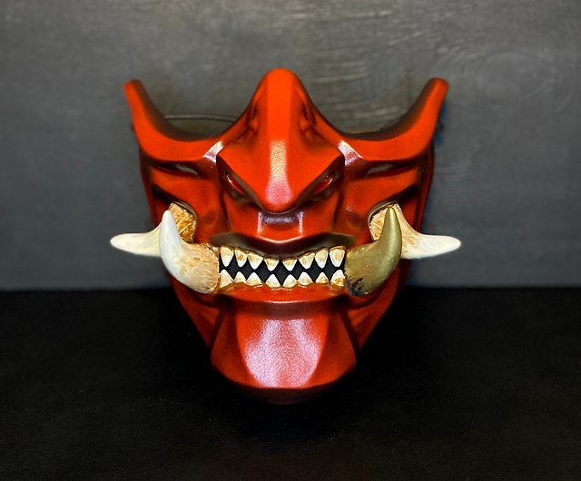 Japanese Red Half Mask wearable, Samurai Mempo mask Red Oni half mask Demon  mask - Shop WorkshopRS Other - Pinkoi