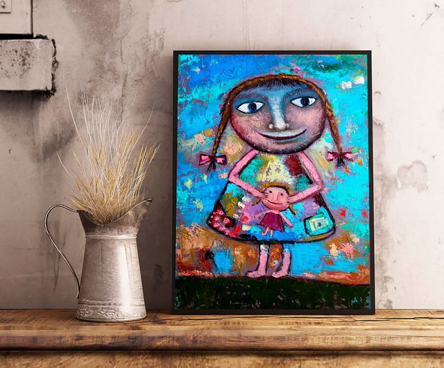 少女の人物画/油絵【兎と少女】1点物の原画/作者サイン入り◆キャンバス油彩画 少女の人物画/油絵【兎と少女】1点物の原画/作者サイン入り