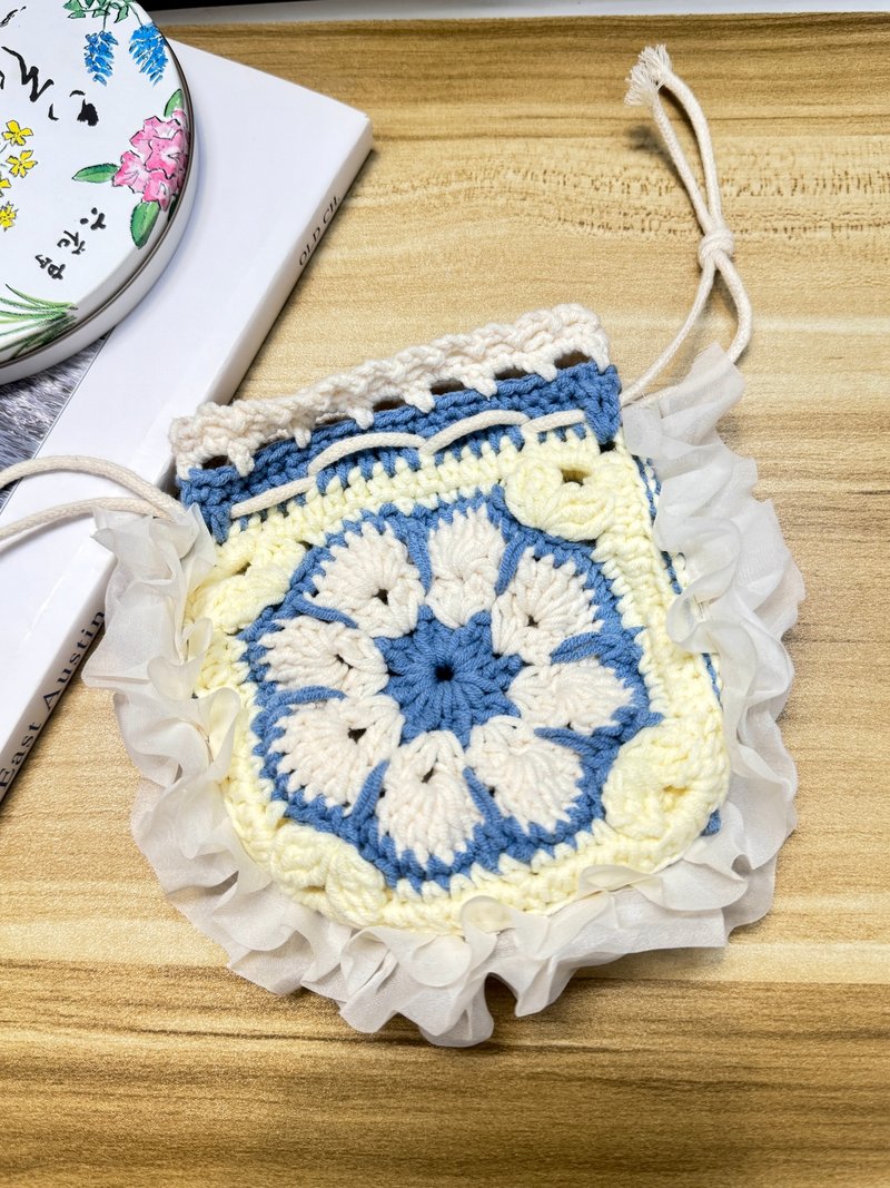 MUMU 非洲花卉 x 杏仁蓬蓬蕾絲 束口袋 HAND MADE - 束口袋/束口背包/水桶包 - 棉．麻 多色