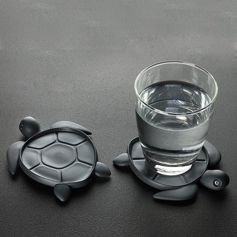QUALY Save the Turtles-Coaster (Black/Dark Gray/Gray) - Coasters - Eco-Friendly Materials Multicolor