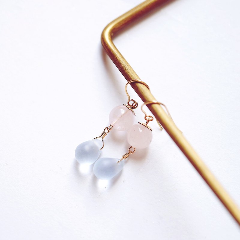 Mist sweet powder natural pink crystal earrings 14K - Earrings & Clip-ons - Gemstone Pink