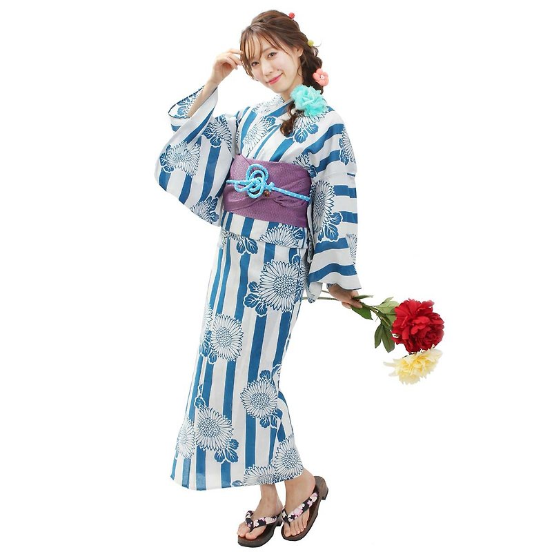 Women's Yukata Obi 2-piece set F size x86-23a yukata - Other - Cotton & Hemp Blue