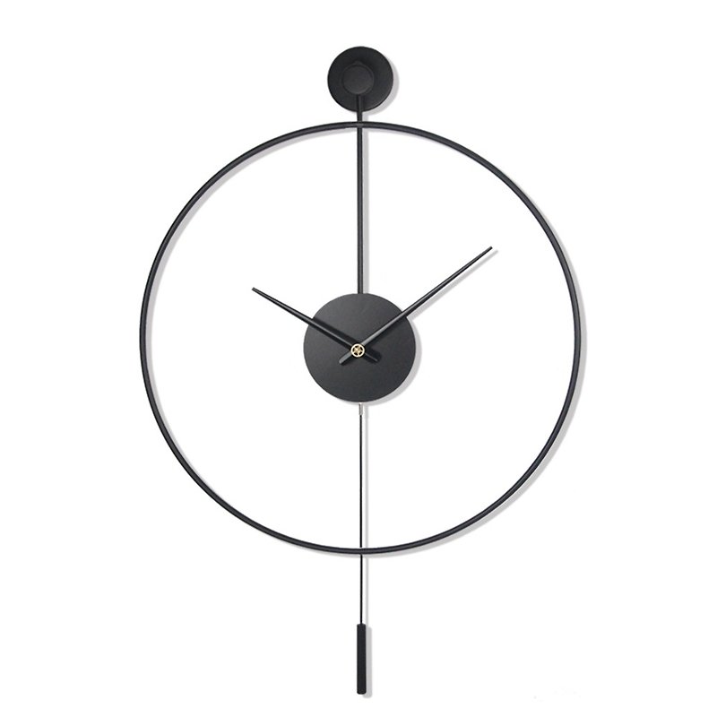 鐵製設計時鐘 黑色擺鐘50cm 黑色烤漆 台製機芯 鐵藝鐘 簡約 藝術 - 時鐘/鬧鐘 - 其他金屬 黑色