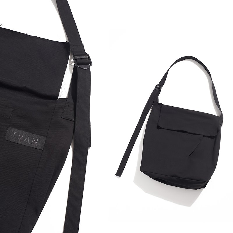 Raw Hem Shoulder Bag - Messenger Bags & Sling Bags - Cotton & Hemp Black