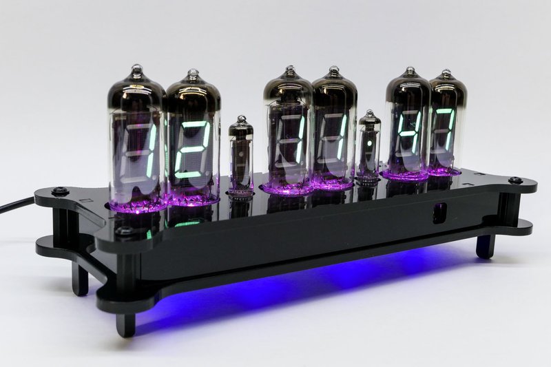 YULIA Desk Clock IV-11 or IV-12 VFD Tubes + Black case + Remote + RGB Nixie Era! - แกดเจ็ต - พลาสติก สีดำ