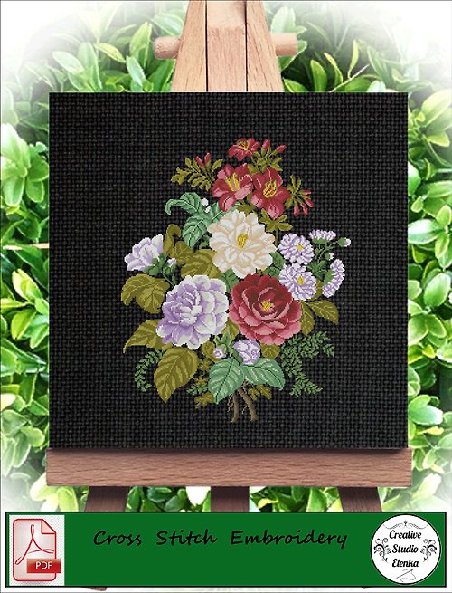 CreativeStudioElenka Vintage Cross Stitch Scheme Flowers 14 - PDF Embroidery Scheme