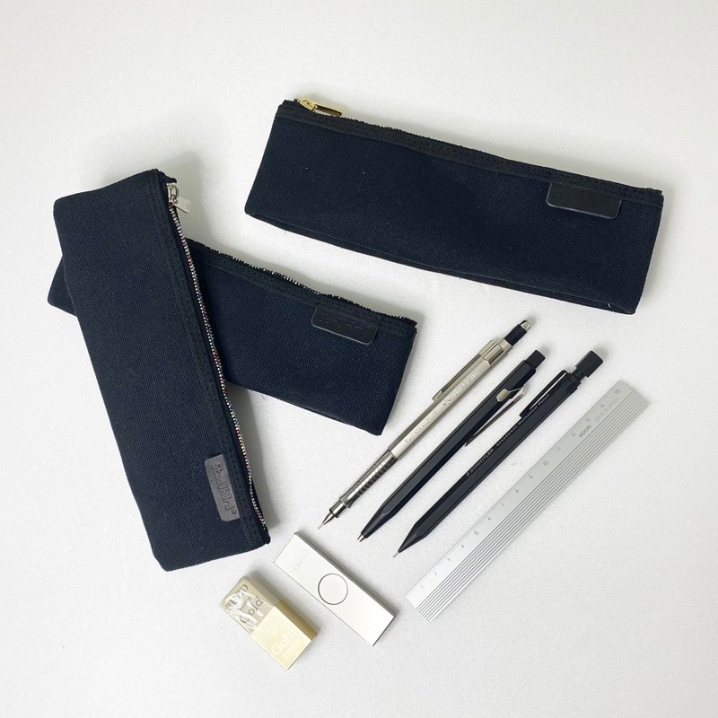 筆袋　可擴展角撐板類型　YKK Excella 拉鍊 MIX - 鉛筆盒/筆袋 - 棉．麻 黑色