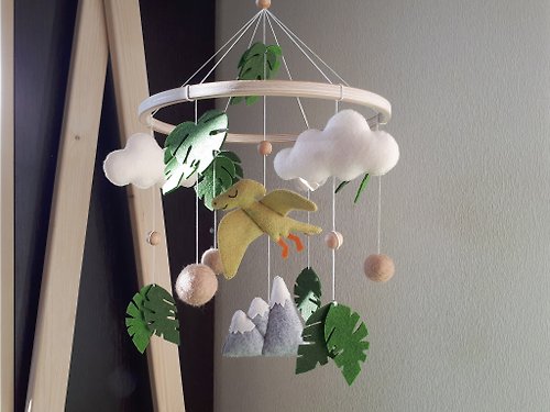 Felt Dreams Designs Dinosaur baby mobile nursery decor, crib mobile, baby shower gift