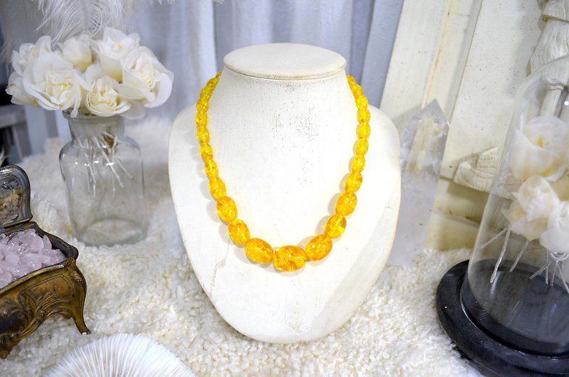 鮮黃色花琥珀珠頸鏈 原身開口螺絲扣 日本高級二手古董級珠寶首飾 - 項鍊 - 其他材質 金色