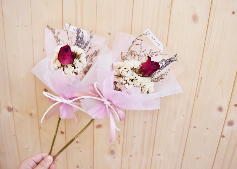 韓国のシングルバラ花束乾燥花永遠の花結婚式小さなものクリスマス卒業ギフト - 観葉植物 - 寄せ植え・花 ピンク