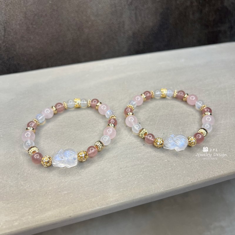 Moonlight Fox Bracelet Peach Blossom Charm JYL Neighbor Handmade - Bracelets - Crystal Pink