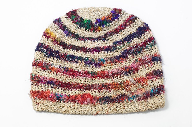バレンタインデーの贈り物手織りの帽子/ニットキャップ/手織りコットンキャップ/（ネパール製）ウールキャップ - 国立風はストライプサリーラインを色​​付け - 帽子 - コットン・麻 多色