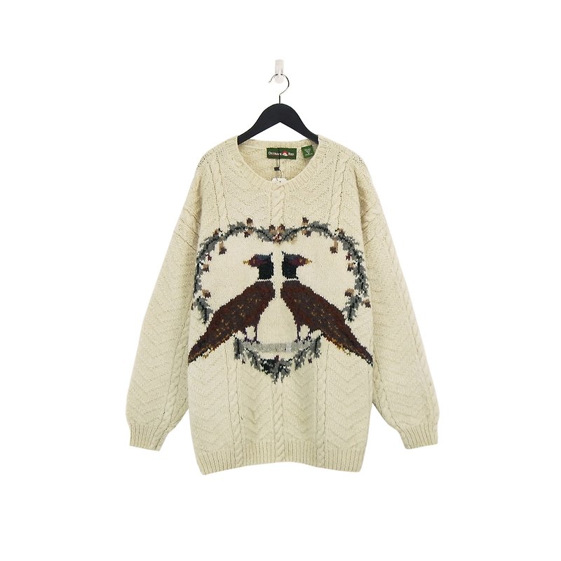 A‧PRANK: DOLLY :: retro VINTAGE pure wool double bird pattern sweater (T711095) (male wear) - Men's Sweaters - Cotton & Hemp White
