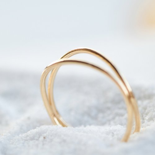Beau Jewelry 14K包金雙層交叉戒指 簡約款 女生禮物 14K 包金 注金 可水洗