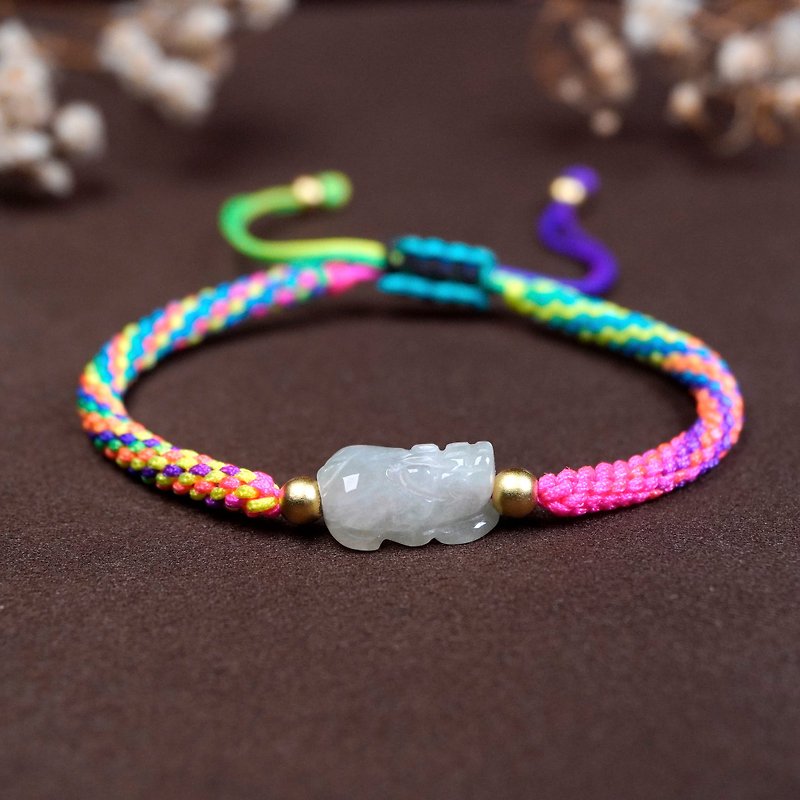 [Lucky Beast] Ice Pixiu Jade Braided Bracelet | Natural Burmese Jade Jade A Grade | Gift - Bracelets - Jade White