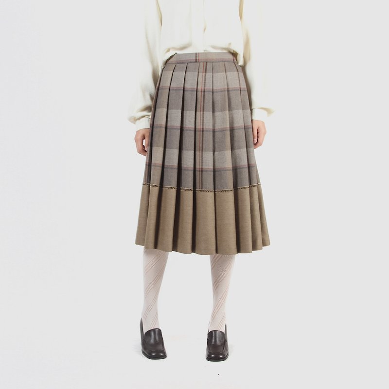 [Egg plant vintage] round dance girl plaid wool pleated ancient dress - Skirts - Wool 