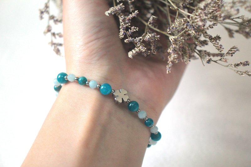 Blue Stone Bracelet | With Aquamarine | Steel Trim | Bright Clover - Bracelets - Crystal Blue