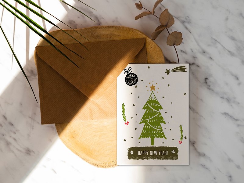 Doodleクリスマスツリーカード[84]ロココストロベリー手作りポストカード封筒付き - カード・はがき - 紙 