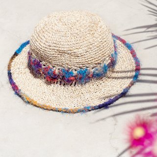 Valentine&amp;#39;s Day gift a limited edition hand-woven cotton Linen sari line cap / knit cap / hat / straw hat - forest wind gradient color hand twist saris woven flowers line