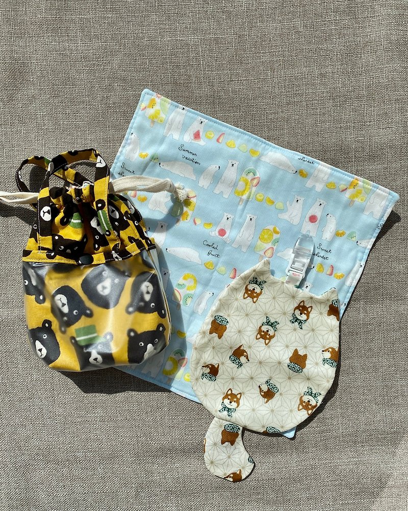 A must-have lucky bag for the start of school - cat-shaped handkerchief holder + handkerchief + medicine bag - Huang Xiongxiong - Bibs - Cotton & Hemp 
