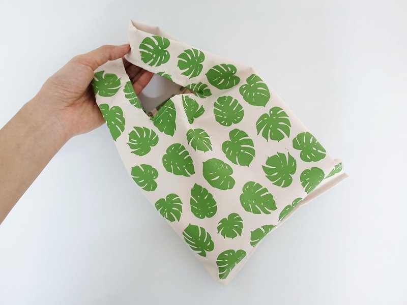 環保小型購物袋  飲料食物提袋  龜背芋 - 手袋/手提袋 - 防水材質 綠色