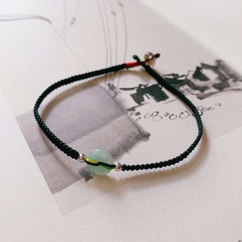 手作 觀山。復古天然翡翠小平安扣編織手鏈。原創轉運銀珠手鏈兒 - 手鍊/手環 - 玉石 綠色