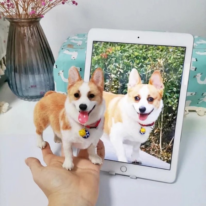 客製化逼真柯基犬羊毛氈寵物娃娃定製複刻狗狗猫咪毛小孩公仔 - 貓/狗玩具 - 羊毛 多色