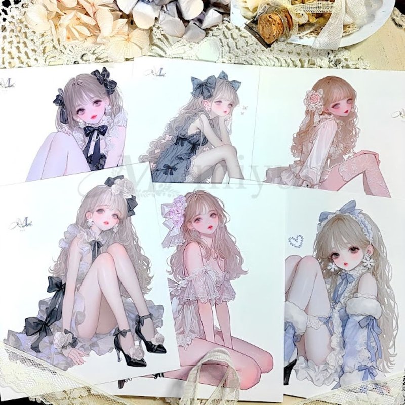 ステッカー original sticker  人物ステッカー オリジナルステッカー 女の子ステッカー 装飾ステッカー かわいい - 貼紙 - 紙 藍色