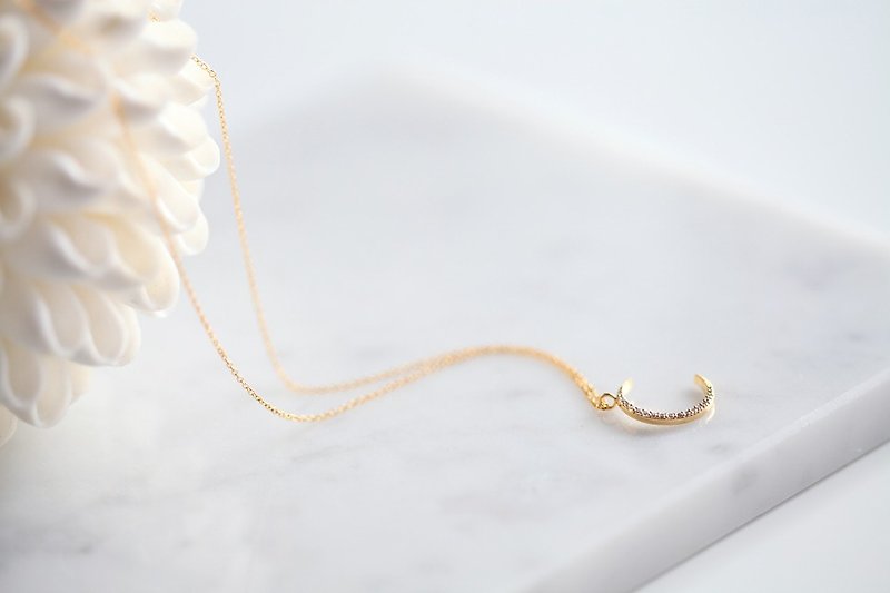【14KGF】Necklace,CZ Crescent Moon - Necklaces - Glass 