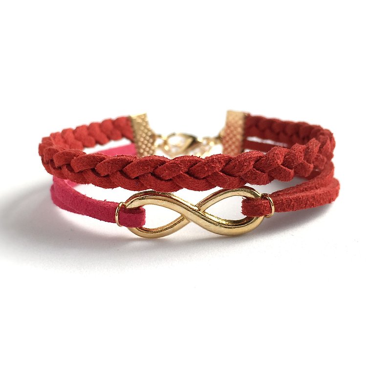 Handmade Double Braided Infinity Bracelets Rose Gold Series-brick red limited - สร้อยข้อมือ - วัสดุอื่นๆ สีแดง
