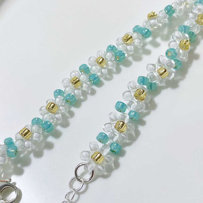 (Mint) Corner.w.b- Daisy flower bracelet 雛菊花花手鏈 - 手鍊/手鐲 - 純銀 綠色
