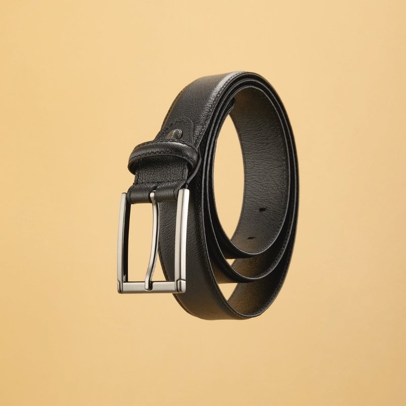 【情人節禮物/24H出貨】男生真皮皮帶 紳士款穿針皮帶/穿搭推薦 - 皮帶/腰帶 - 真皮 黑色