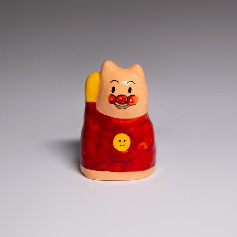 街頭開運招財貓-麵包超人喵(冰裂紋款) - 擺飾/家飾品 - 陶 白色