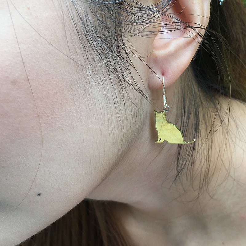 Handmade Bronze cat earrings, ear hook design ~ Gentleman Cat ~ Poetry handmade by Qing Metallurgist is elegantly launched! - Earrings & Clip-ons - Copper & Brass 