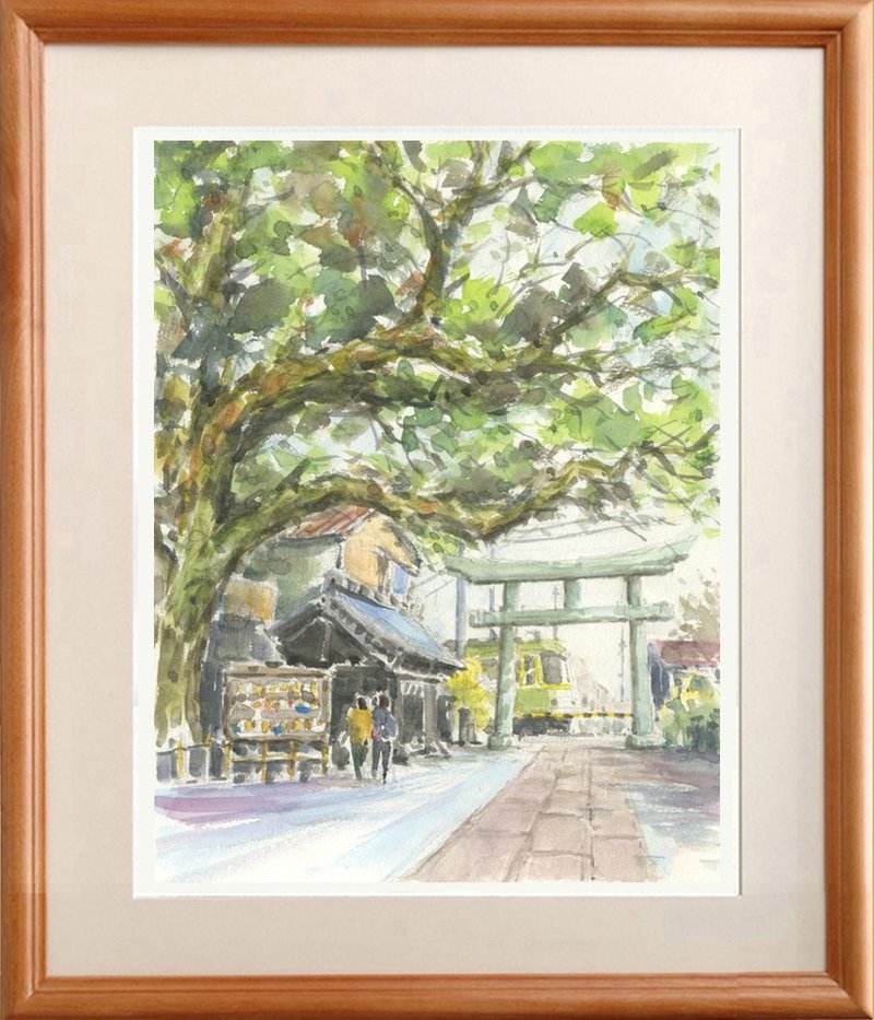 Made to order: Original watercolor painting of Goryo Shrine and Enoshima Electric Railway - Posters - Paper Green