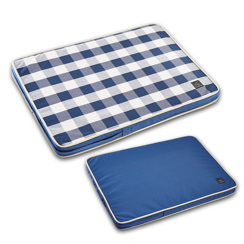 Lifeapp寵物緩壓睡墊大格紋款---M (藍白格) W80 x D55 x H5 cm - 寵物床 - 其他材質 藍色