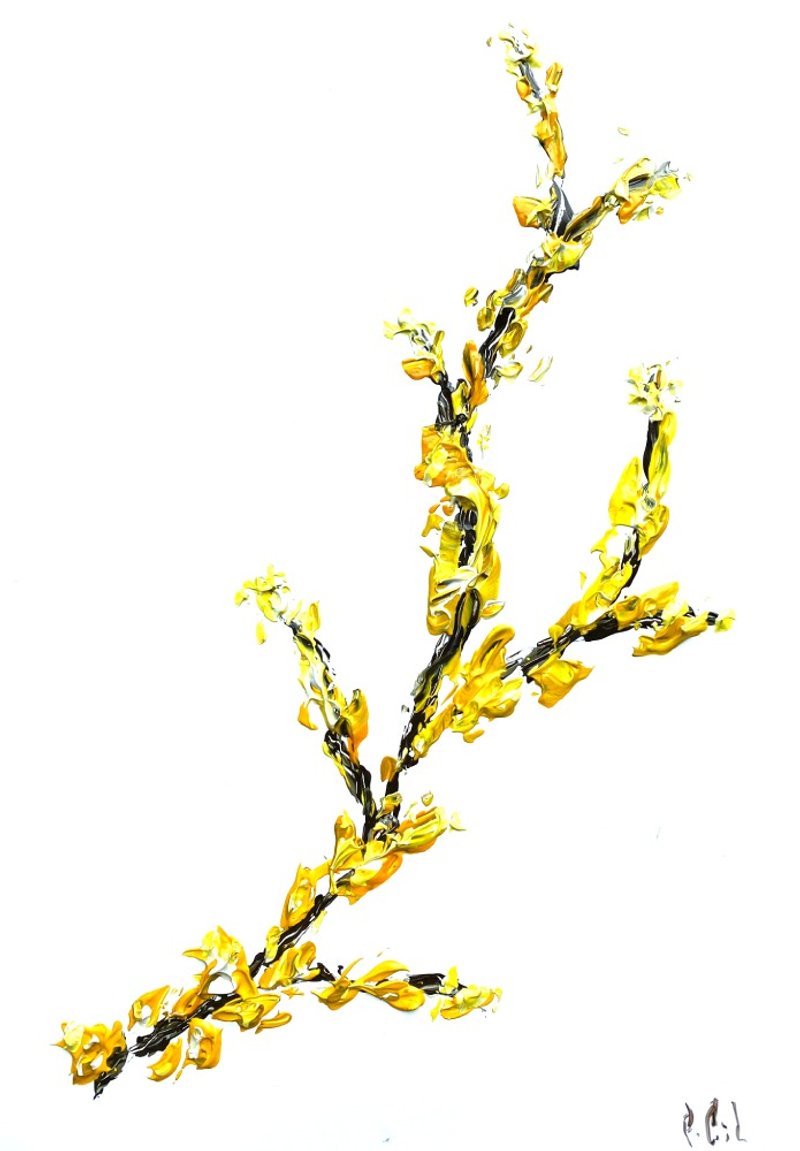 Forsythia Art, Orignal Painting, Floral Painting, Flower Art, Blossom Decor - 牆貼/牆身裝飾 - 壓克力 黃色